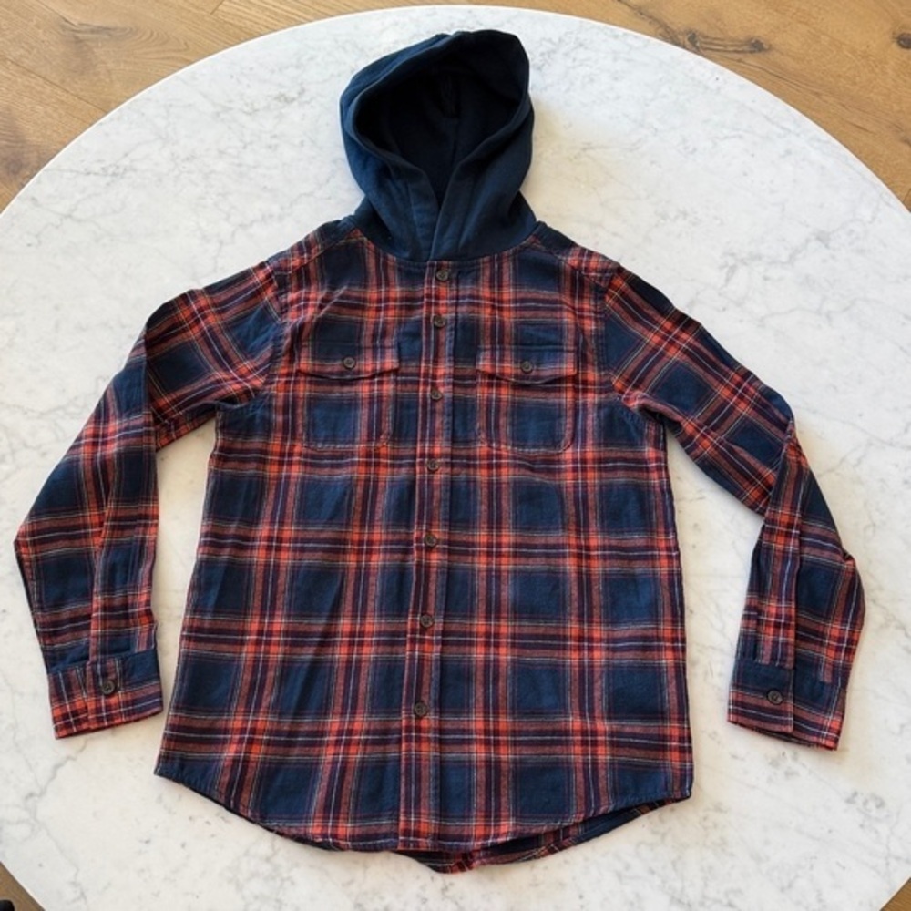 Wonder Nation Boys Hooded Plaid Flannel Shirt Size 10 Husky